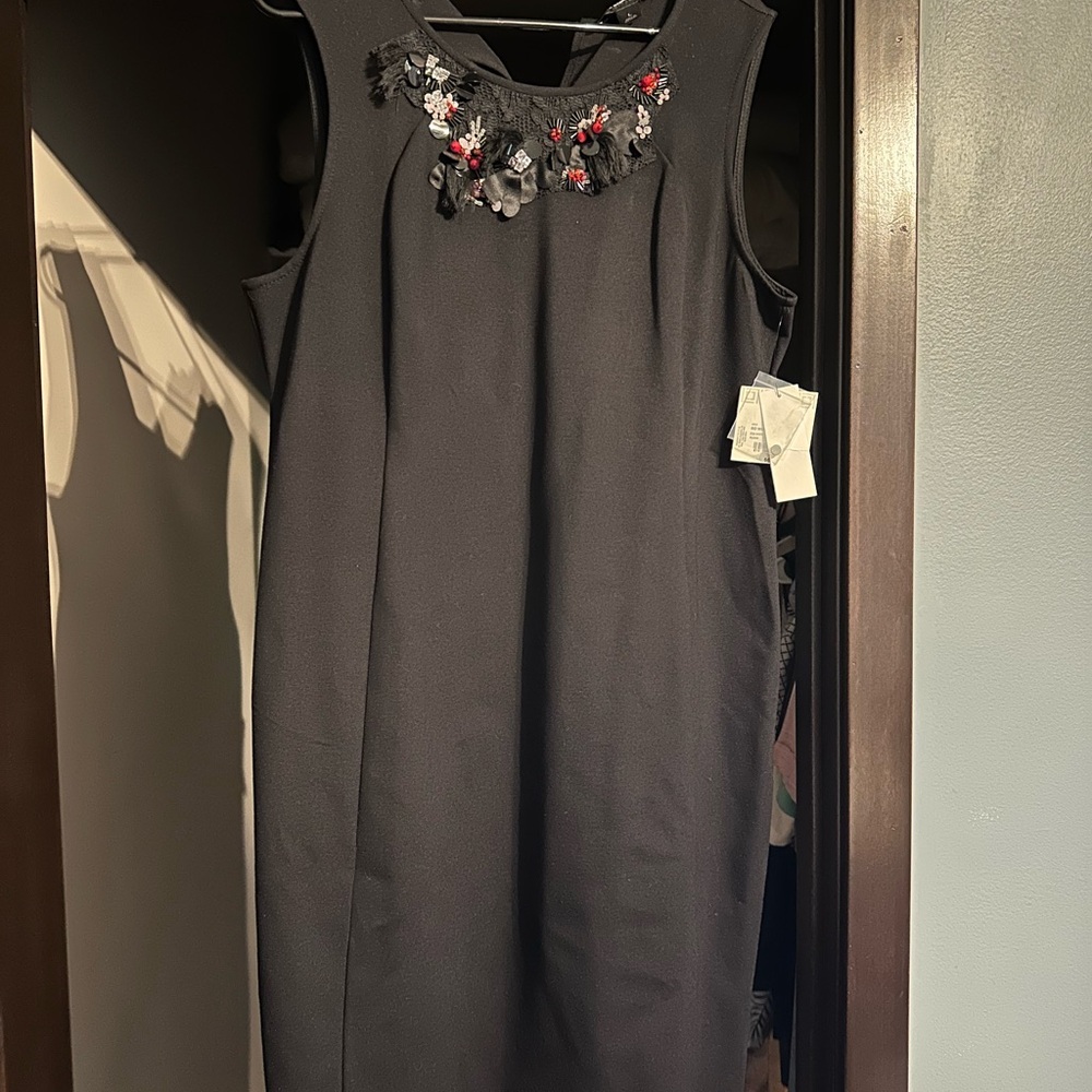 Chic Black Dress with Floral Embellishments